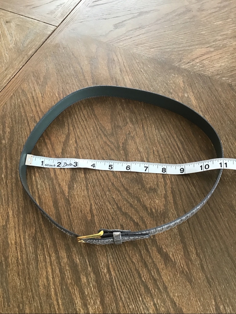 Vintage grey snakeskin belt with a gold-tone buckle. - Picture 14 of 14